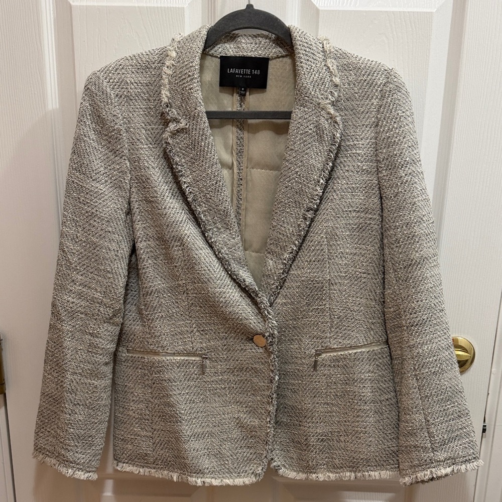 Lafayette 148 New York Textured Gray Blazer size 8